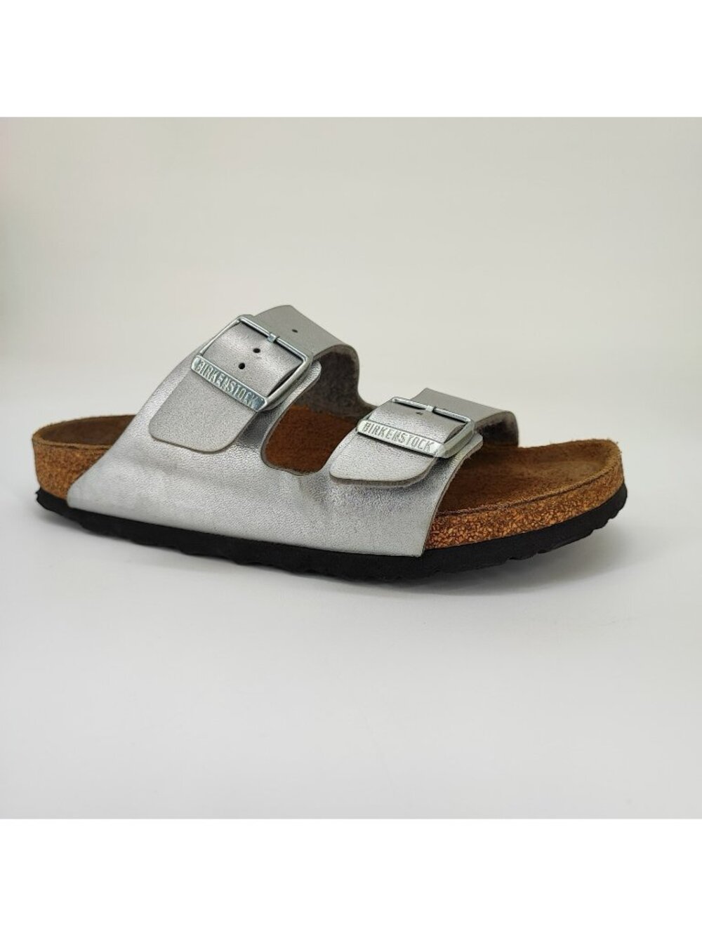 Birkenstock Arizona Women's Size 8 Soft Footbed Metallic Silver Birko-Flor®